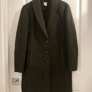 J CREW army green wool pea coat - size 2 - NEVER WORN